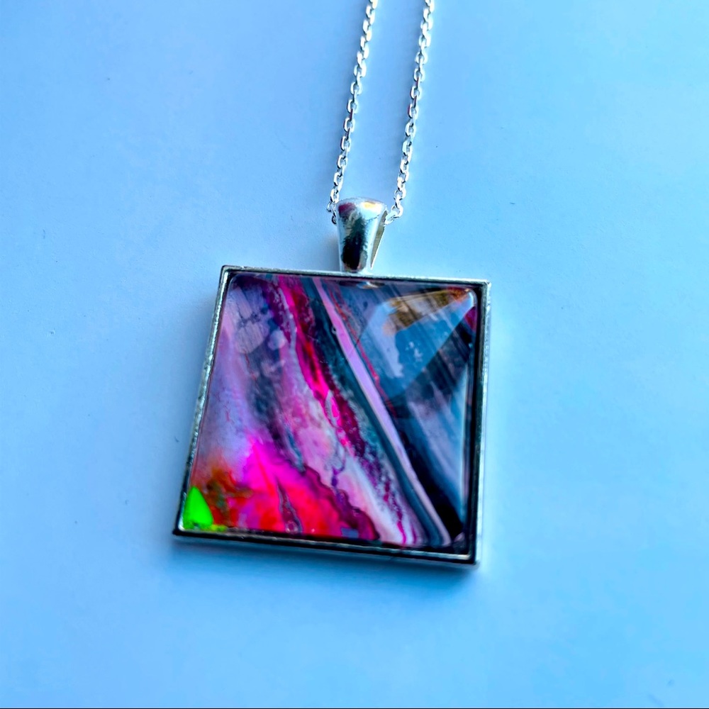 Sterling silver chain 925, hand-painted pendant